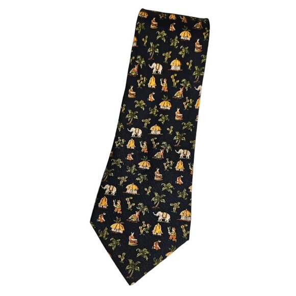 SALVATORE FERRAGAMO Men's 100% Silk Necktie LUXURY Navy Men Elephant W:3.7" EUC - Picture 1 of 5